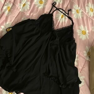 Elegant Black Lace Trim Nightgown